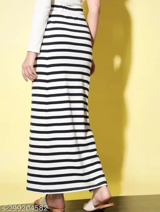 White checked cotton blend pencil skirt with side slits for women & girls, printed net pattern on display