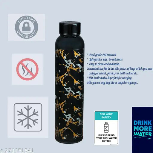 Black plastic water bottle pack 4 - BPA-free, leak-proof, fridge premium quality, ideal for everyday use