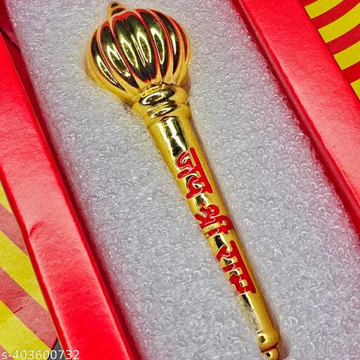 Gold plated Hanuman ji Gada with Jai Shree Ram printed, ideal for Bajrangbali Murti, 7x2x4 inches, made in India