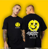 Black cotton blend oversized Happy Joker print T-shirt for men (S, M, L, XL, XXL) - Uniplanet Store