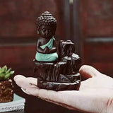 Smoke Fountain Blue Buddha with scented cones, poly resin feng shui showpiece for home decor, 10cm tall, 12cm high, 10cm wide