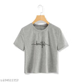 Printed cotton blend crop top for women and girls with short sleeves, featuring vibrant designs. Made in India