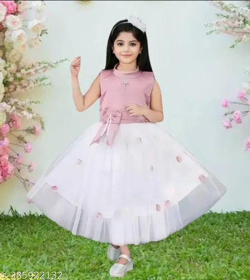 White net dress, embellished, three-quarter sleeves, versatile girls party wear
