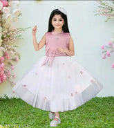 White net dress, embellished, three-quarter sleeves, versatile girls party wear