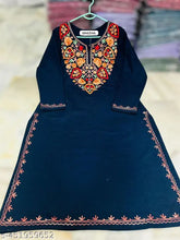 Black woolen knitted kurta with Kashmiri embroidery, chikankari pattern on three-quarter sleeves