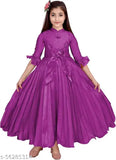 Embellished silk three-quarter sleeve kids ethnic gown, fancy party wear for girls aged 11-15 years. India origin