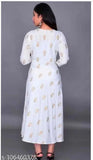 Rayon gold-print Anarkali Kurti, three-quarter sleeves, Indian traditional women's fashion on mannequin