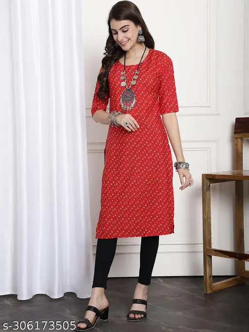 Best-selling printed crepe three-quarter sleeve women's kurti set (S-XXL), Indian casual style
