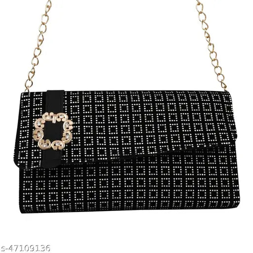 Synthetic checked sling bag with 3 compartments, ideal for women and girls. Hidden pocket, multiple benefits, and free size (6in x 2in x 9in). Hand-crafted artificial leather and velvet, made in India