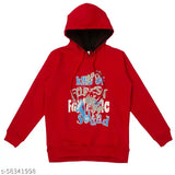 Red cotton kiddeo boys sweatshirt with full sleeves and printed design, perfect for sports or casual wear. Sizes available for 3-4 years, 7-8 years, and 9-10 years. Made in India