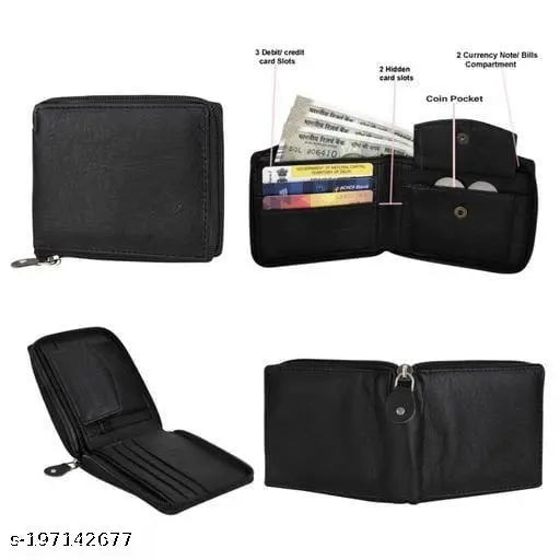 Classic World PU Leather Bi-fold Wallet - Solid, slim, and versatile, fits perfectly in various trousers with 2 compartments for money & cards, India origin