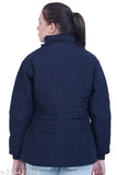 Women's solid nylon winter huddie jacket by Lily Buds, navy blue color, long sleeves, size S (bust 36in, length 28in)
