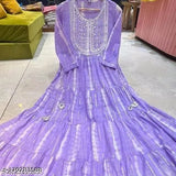 Purple Lurux printed cotton long-sleeve kurti set for women, perfect for party wear with dupatta
