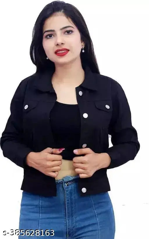 Black denim jacket, high quality, solid pattern, for teens aged 12-16 years