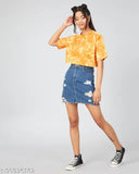 Regular yellow cotton t-shirt, dyed and washed, loose fit crop top for women, made in India