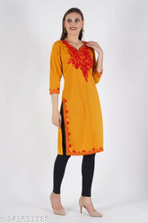 Woolen Aari embroidered work Kurti for women, three-quarter sleeves, Indian handcrafted