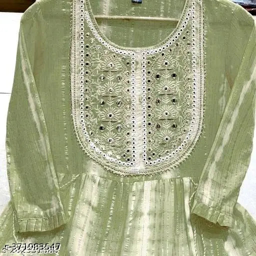 Green printed combo kurti, cotton three-quarter sleeves, women's everyday wear from India