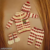 Cozy wool striped baby knitwear set: sweater, pants, hat, booties (0-12 months), handmade in India