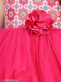 Magenta net high-low party dress for kids, printed with toy balloons, short sleeves, size 1-2 years
