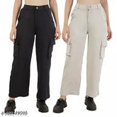 Women's cotton blend mid-waist cargo trousers for regular use and casual wear combo - solid net, size S-XXXXL