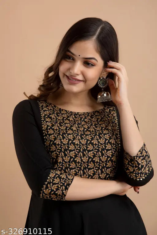 Black-Brown Rayon Anarkali Kurta for Women - Solid pattern with grey accents, ideal for festivals, parties, or weddings