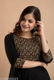 Black-Brown Rayon Anarkali Kurta for Women - Solid pattern with grey accents, ideal for festivals, parties, or weddings