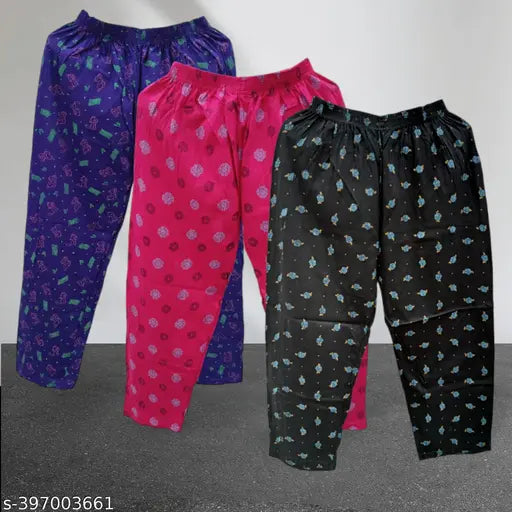 Girls printed cotton pajama set - 3 pieces pack, above knee length, 100% cotton