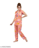 Digital printed satin night suit dress, women's sarina style in short sleeves, India-made