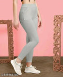 Cotton blend women's fashion jeggings L-pocket, solid net, free size, made in India