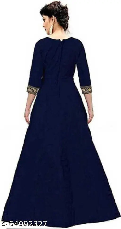 Blue silk embroidered KD Jari gown, free size with 52-inch length, Indian origin, high-quality embroidered dupatta included