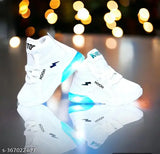 White canvas LED light shoes for kids, embellished net design, lightweight and comfortable, ideal for play