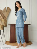 Women's poly cotton lace coord set, V-neck top with 3/4 sleeves and matching bottoms for effortless elegance and comfort