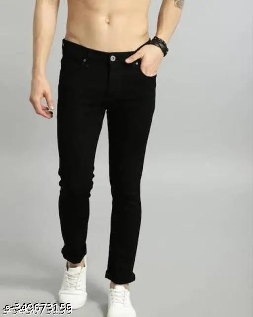 Plain black denim jeans for men, size 28/30/32 from India