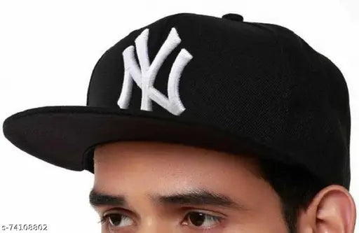 Black cotton baseball cap with self-design pattern, representing New York hip-hop style