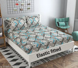 Soniasaa branded multi-color elastic fitted double bedsheet (90x90 inch), 2 pillow covers included, fitted size 78 x 72 inch, machine washable cotton for summer use