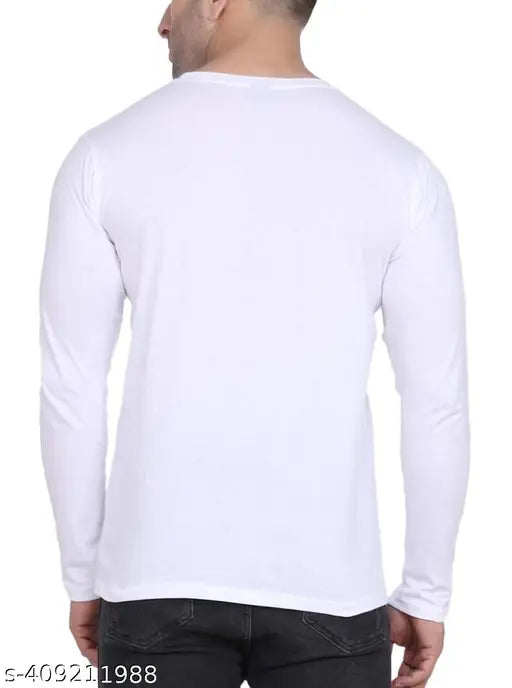 Three-quarter sleeve printed men's polyester t-shirt, vibrant design on display