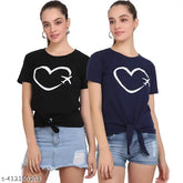 Pink cotton blend short sleeve t-shirt pack (2), trendy women's tops for summer outfits, made in India