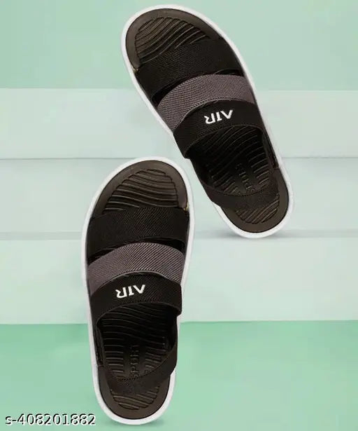 Black EVA and PU Summer Friendly Kids sandals with striped net pattern, breathable and slip-resistant. Ideal for boys aged 5-10 years, offering comfortable and fashionable footwear at affordable prices, made in India