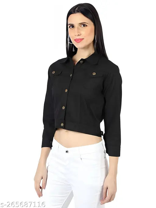 ONE Amore rough and tough denim jacket, solid cotton blend for women - size S: bust 28in, length 20in