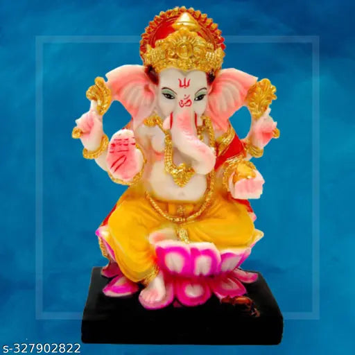 Poly Resin Indian Ganesh Idol, 8cm x 10cm x 14cm for Home or Car