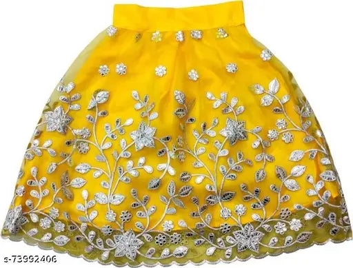 Chanderi cotton semi-stitched lehenga choli in net, embroidered, suitable for girls aged 3-8 years at parties or weddings. Made in India