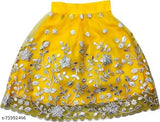 Chanderi cotton semi-stitched lehenga choli in net, embroidered, suitable for girls aged 3-8 years at parties or weddings. Made in India