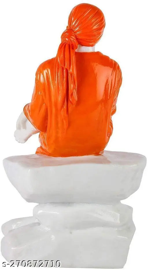White marble Saibaba idol for car dashboard, intricately detailed statue with multicolor elements, symbolizing spirituality on your journey