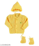 Woolen newborn baby set (3 pcs suit) in solid pattern, warm and comfortable for 0-3 months, Indian-made