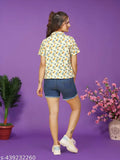 Fresh citrus print hemp shirt, short sleeve, polycotton fabric, sustainable women's clothing