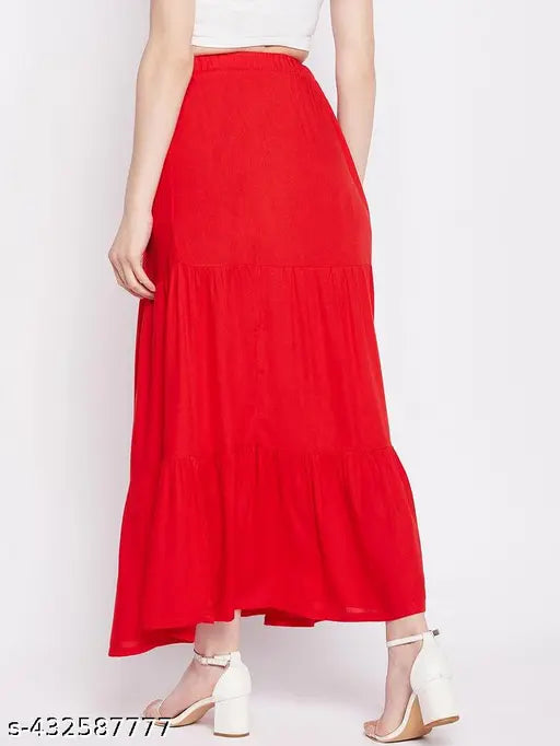 Red rayon skirt for women and girls, attractive and stylish with solid pattern, size 26, 28, 30, 32, 34, 36, 38, 40, 42, 44, 46 from India