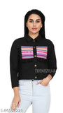 Embroidered cotton blend women's casual jacket, long sleeves, trendy and versatile, size M (bust 36 in, length 19 in), premium quality guaranteed