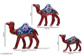 Handmade red camel figurine set (3 pieces), Rajasthani decorative animal figurines for home decor or car dashboard gifts, poly resin, 10cm height