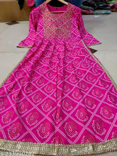 Viscose Rayon zari embroidery Nyra kurta, printed bandhani pattern with three-quarter sleeves and high slits, Indian women's fashion