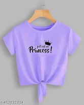 Lavender crop top for women PRINCESS printed Lycra, short sleeves, round neck, trending urban style
